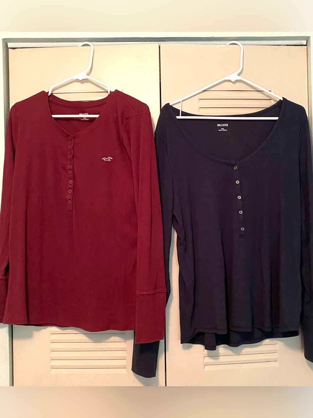 Hollister Burgundy & Navy Henley Tops